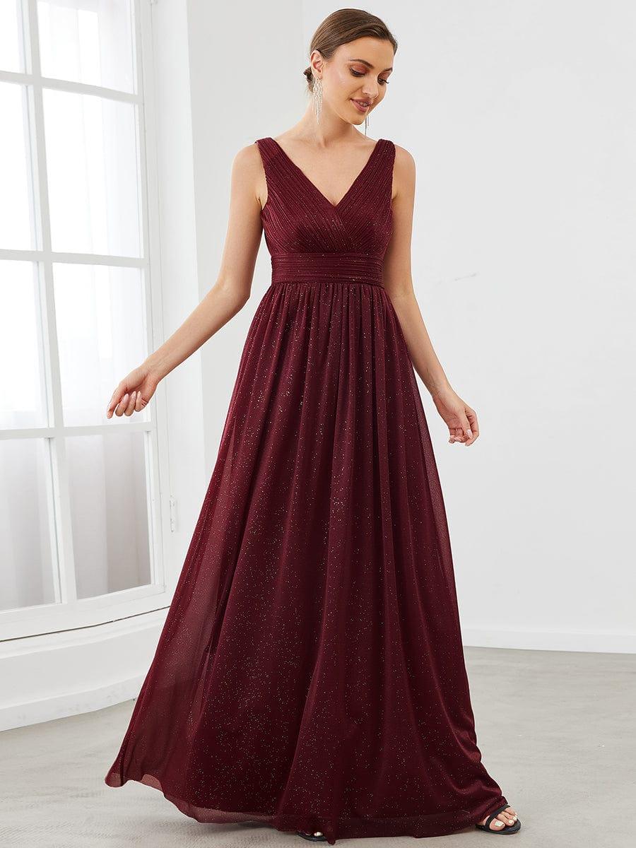ever STERLING|Double V Neck Floor Length Sparkly Evening Dresses for Party