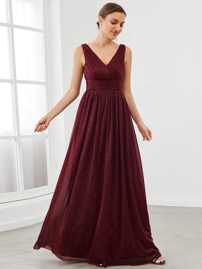 ever STERLING|Double V Neck Floor Length Sparkly Evening Dresses for Party