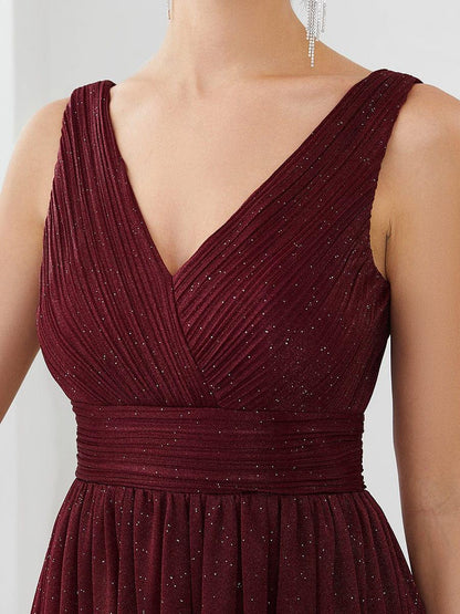 ever STERLING|Double V Neck Floor Length Sparkly Evening Dresses for Party