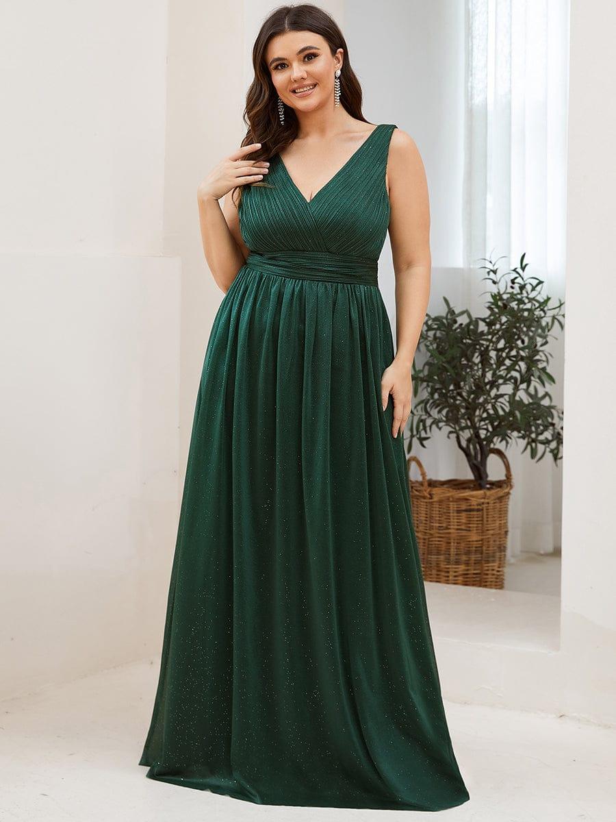ever STERLING|Double V Neck Floor Length Sparkly Evening Dresses for Party