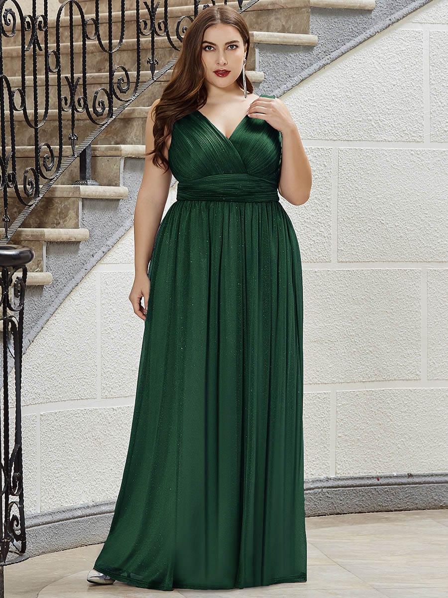 ever STERLING|Double V Neck Floor Length Sparkly Evening Dresses for Party
