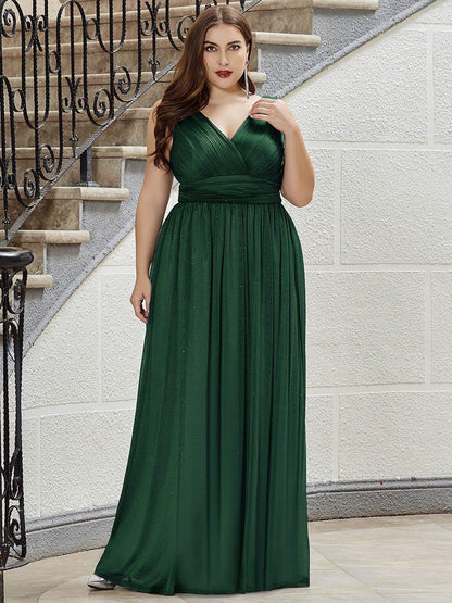 ever STERLING|Double V Neck Floor Length Sparkly Evening Dresses for Party