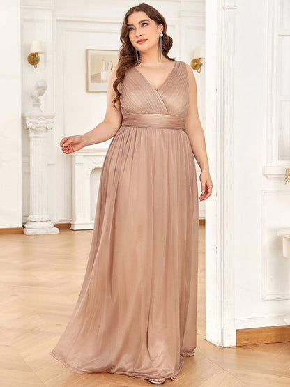 pretty STERLING|Double V Neck Maxi Long Plus Size Sparkly Evening Dresses for Party