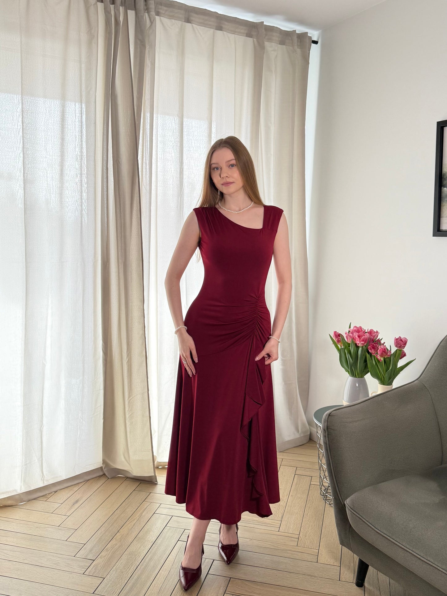 ever NORA|Ruffled Knit Cap Sleeve High Stretch Evening Dress