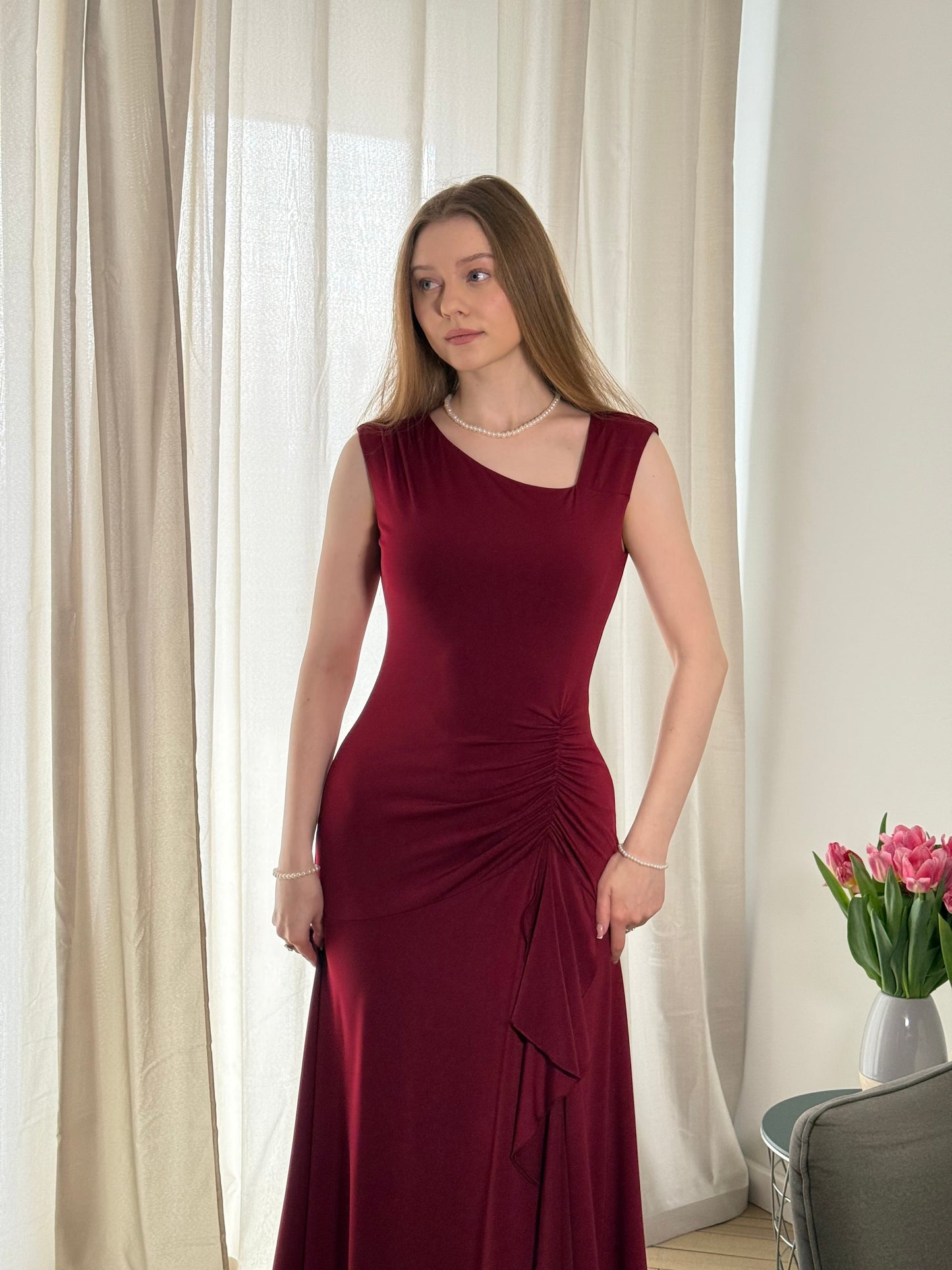 ever NORA|Ruffled Knit Cap Sleeve High Stretch Evening Dress