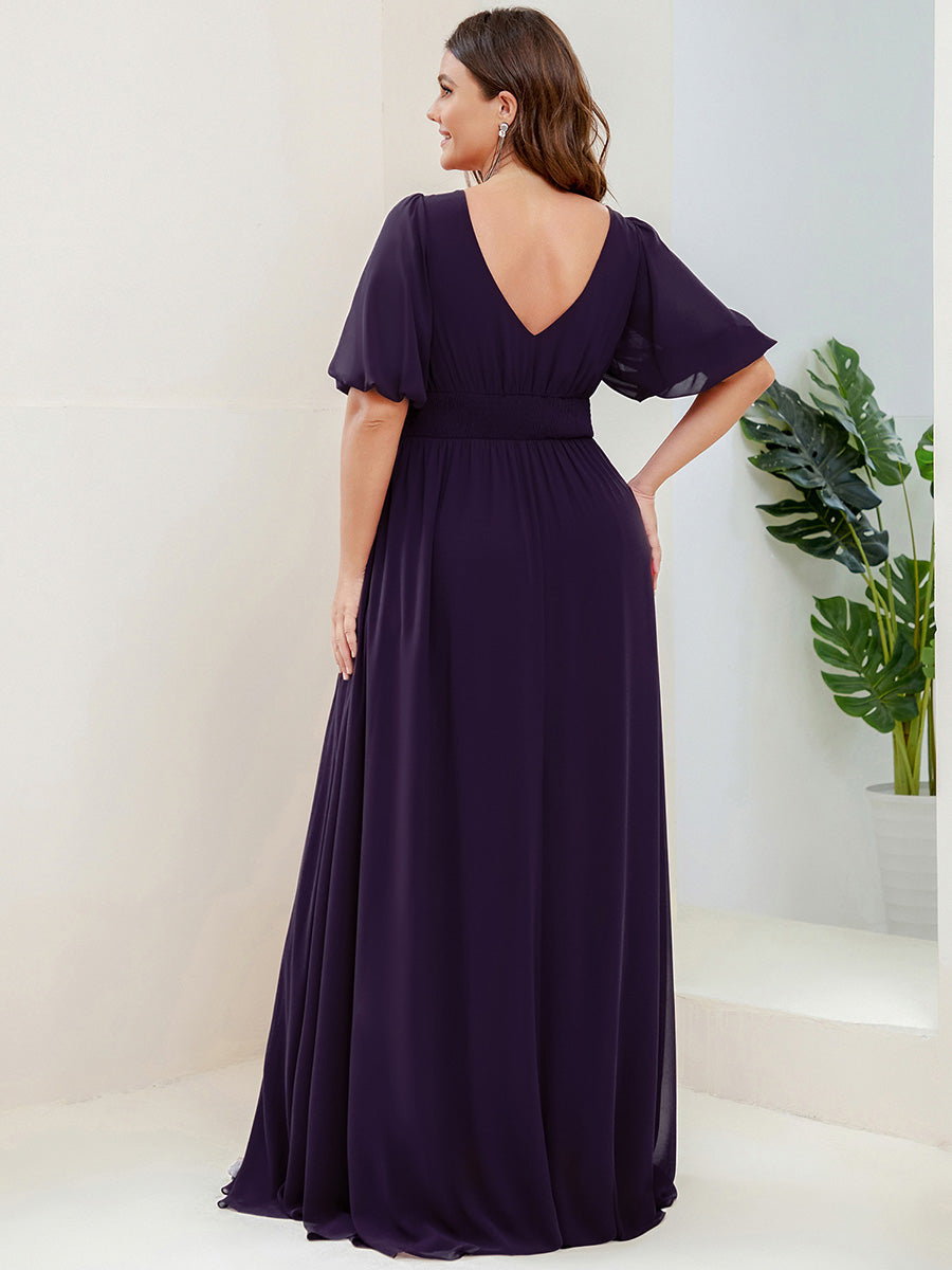 pretty MADISON|Plus Size V-Neck Front Slit Chiffon Evening Dress