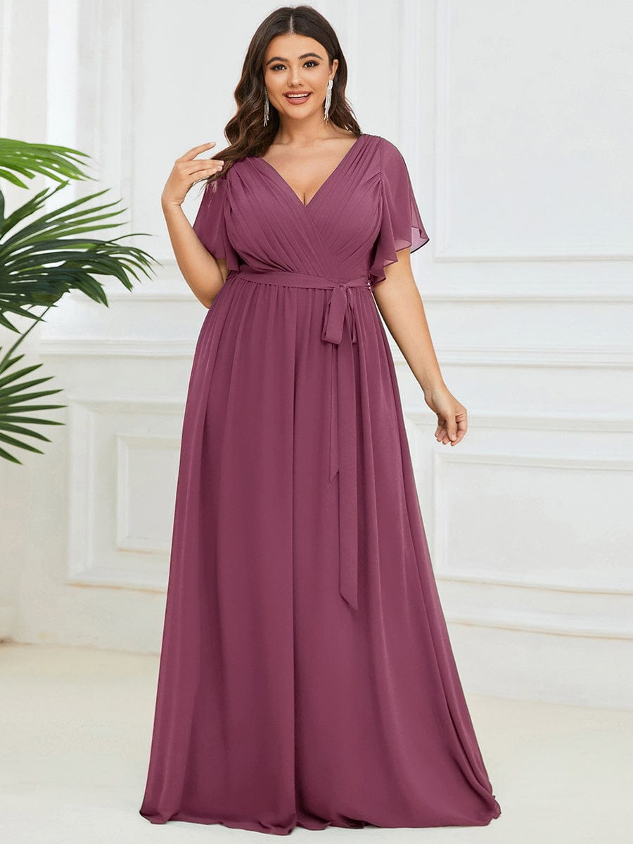 pretty LEORA|Plus Size Chiffon Tie-Waist Evening Dress