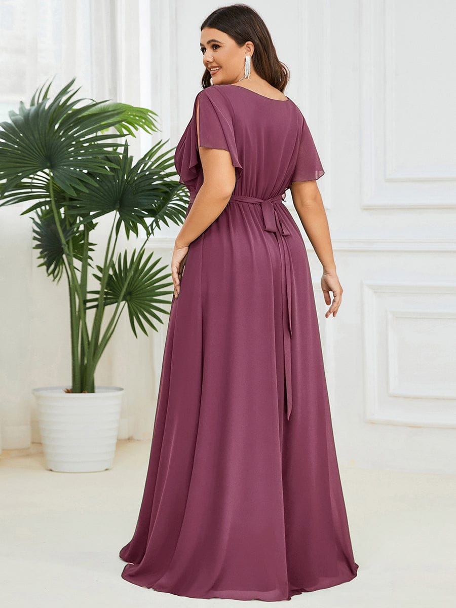 pretty LEORA|Plus Size Chiffon Tie-Waist Evening Dress