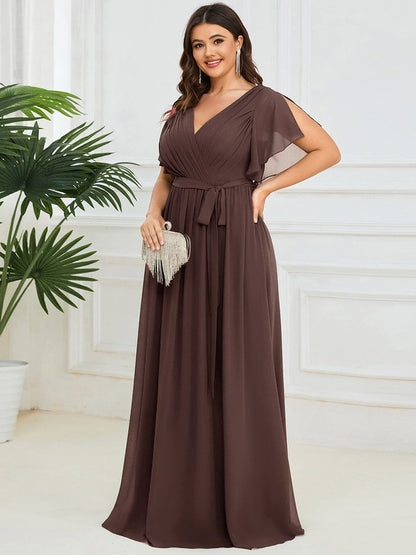 pretty LEORA|Plus Size Chiffon Tie-Waist Evening Dress
