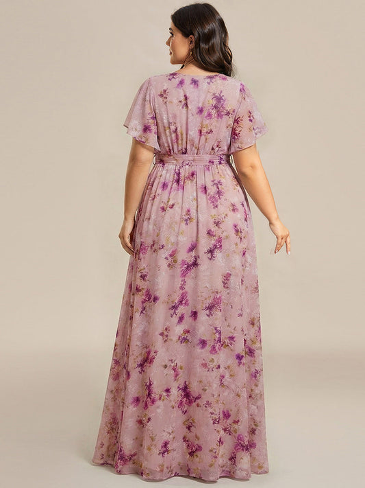 pretty LEORA|Plus Size Pleated Tie-Waist Chiffon Bridesmaid Dress