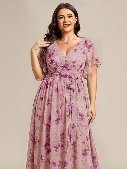 ever LEORA|A-Line Pleated Chiffon Tie-Waist Bridesmaid Dress