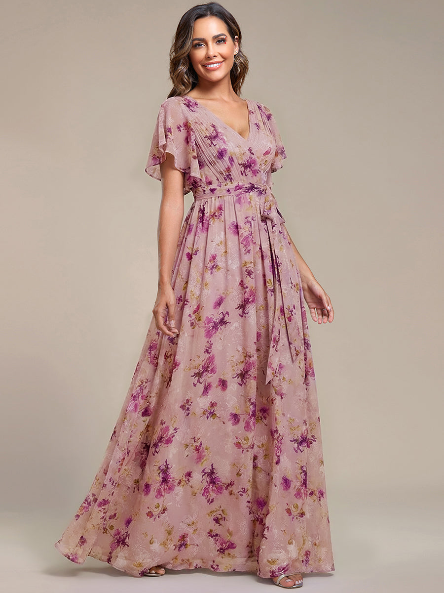 ever LEORA|A-Line Pleated Chiffon Tie-Waist Bridesmaid Dress