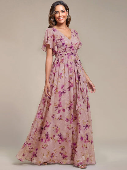 ever LEORA|A-Line Pleated Chiffon Tie-Waist Bridesmaid Dress