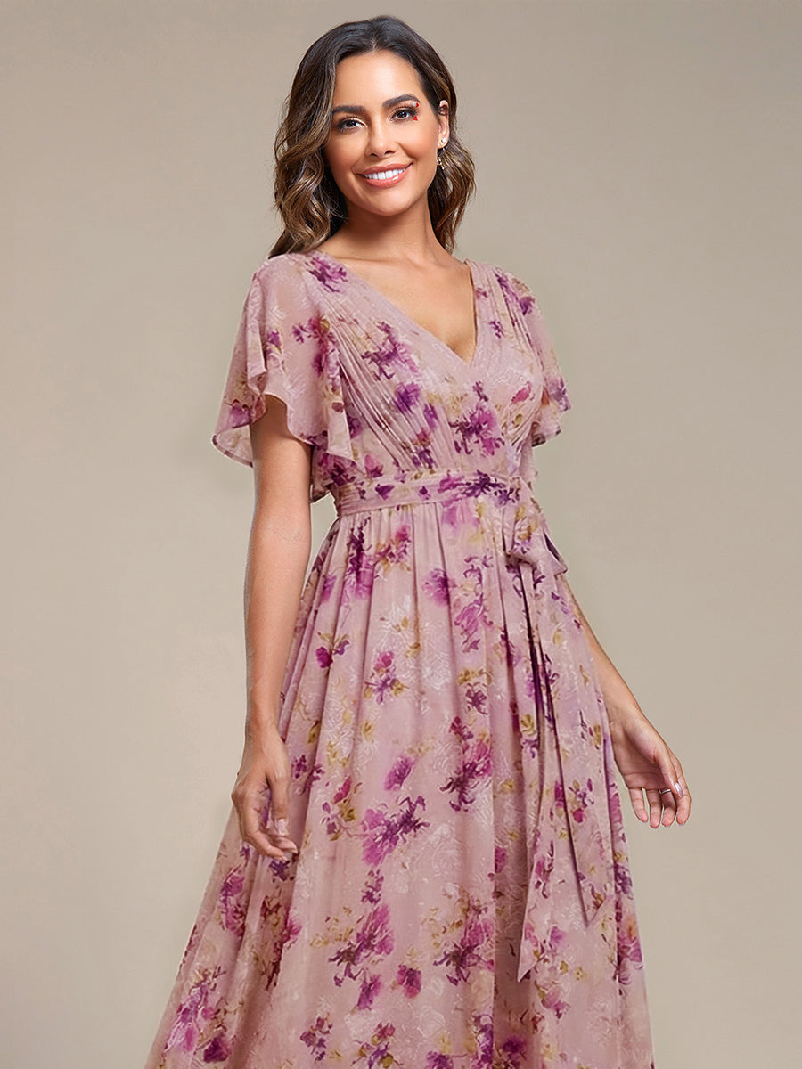 ever LEORA|A-Line Pleated Chiffon Tie-Waist Bridesmaid Dress