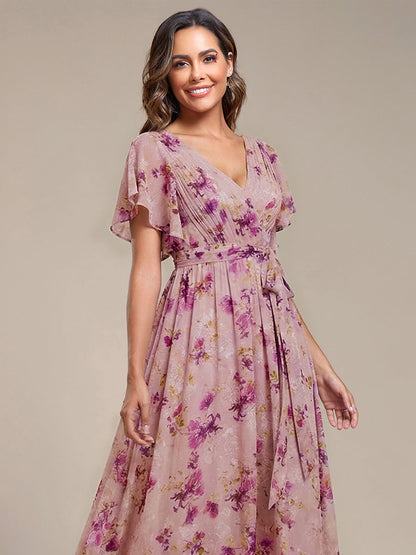 ever LEORA|A-Line Pleated Chiffon Tie-Waist Bridesmaid Dress