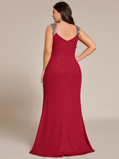 pretty NOIRE|Plus Size Sequin Shoulder Strap Wedding Guest Dress with Side Slit