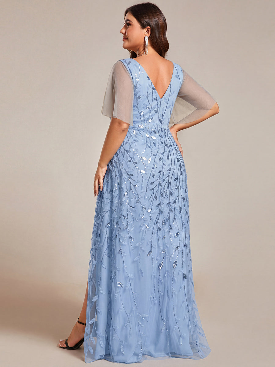 ever ALIX|Short Sleeves Sequin High Low V-Neck Midi Mother of the Bride Dress