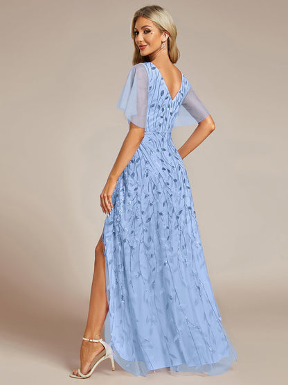 ever ALIX|Short Sleeves Sequin High Low V-Neck Midi Mother of the Bride Dress