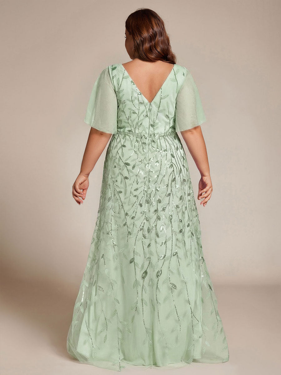 ever ALIX|Short Sleeves Sequin High Low V-Neck Midi Mother of the Bride Dress