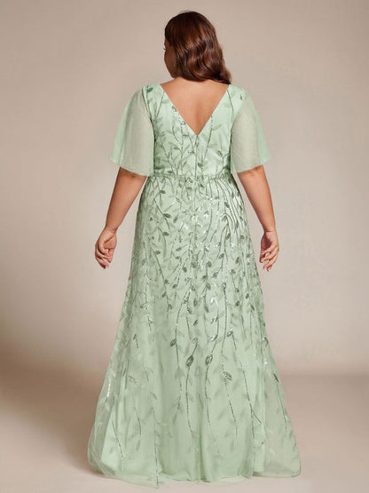 ever ALIX|Short Sleeves Sequin High Low V-Neck Midi Mother of the Bride Dress
