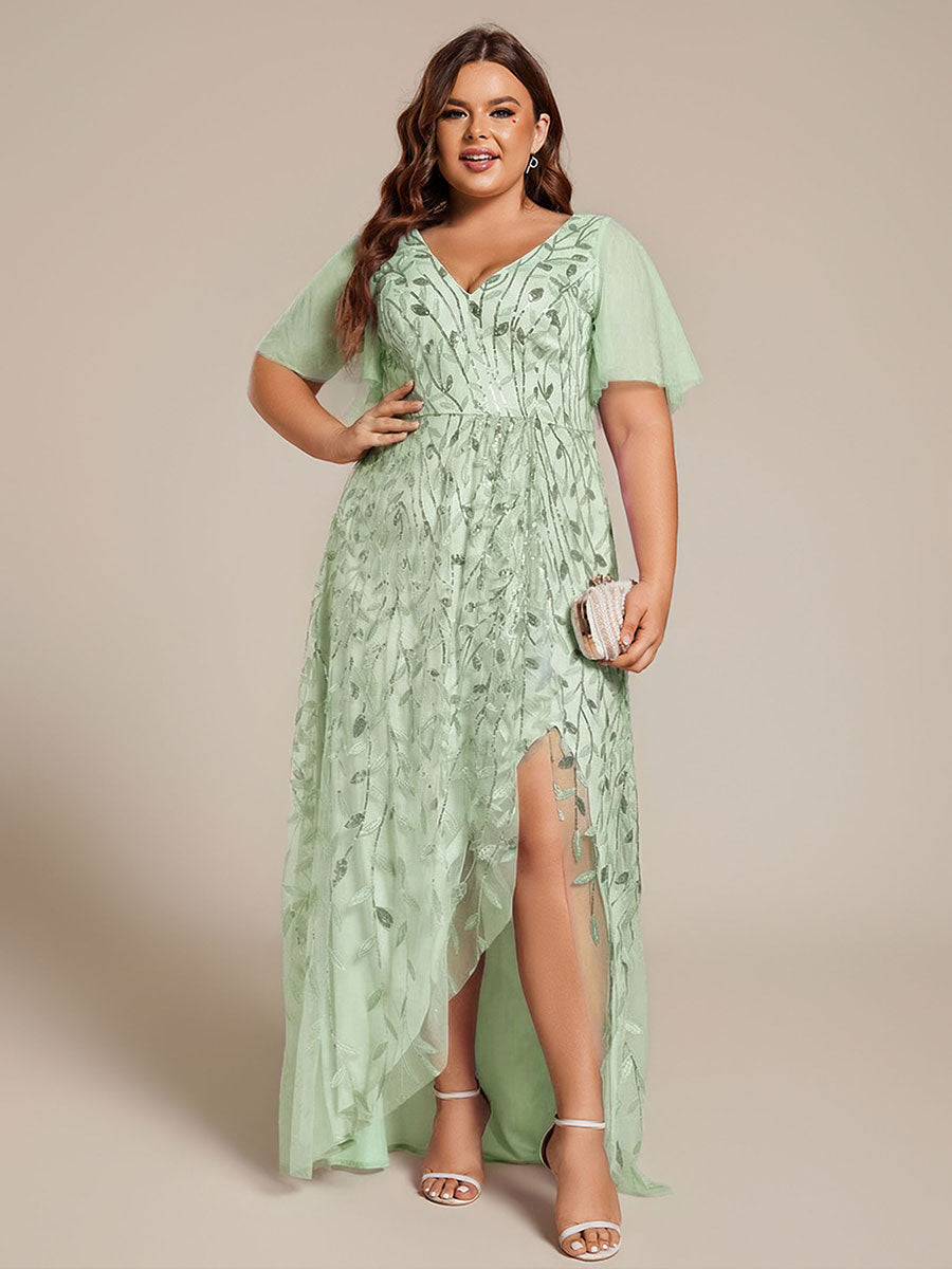 ever ALIX|Short Sleeves Sequin High Low V-Neck Midi Mother of the Bride Dress