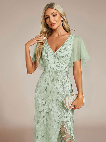 ever ALIX|Short Sleeves Sequin High Low V-Neck Midi Mother of the Bride Dress