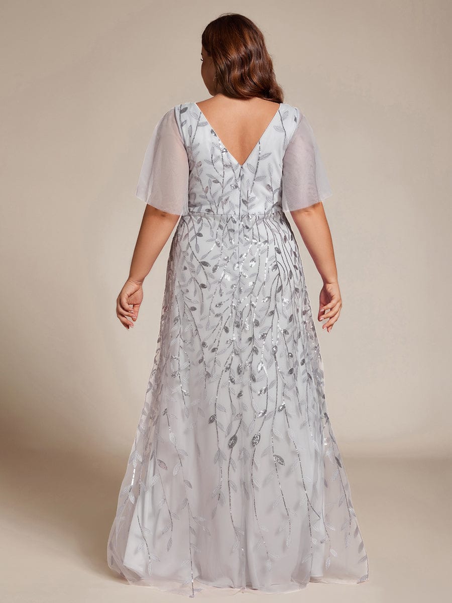 ever ALIX|Short Sleeves Sequin High Low V-Neck Midi Mother of the Bride Dress