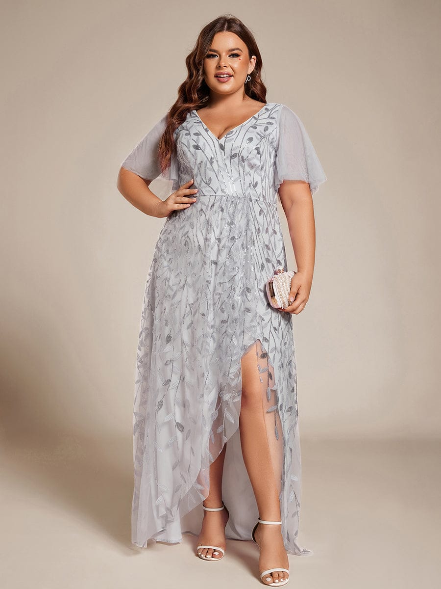 ever ALIX|Short Sleeves Sequin High Low V-Neck Midi Mother of the Bride Dress