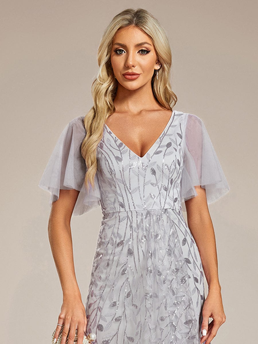ever ALIX|Short Sleeves Sequin High Low V-Neck Midi Mother of the Bride Dress