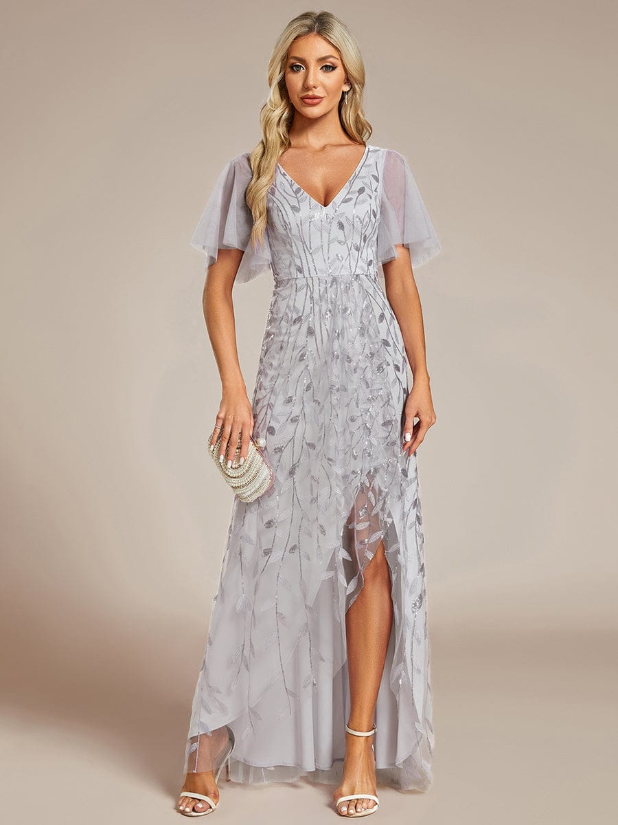 ever ALIX|Short Sleeves Sequin High Low V-Neck Midi Mother of the Bride Dress