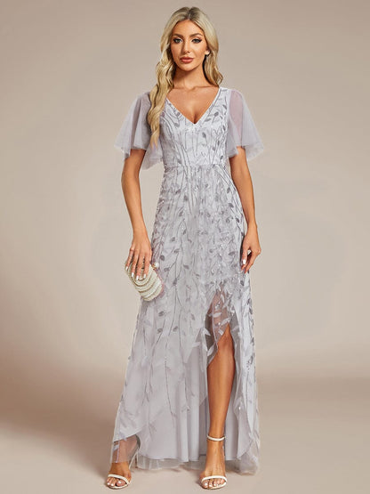 ever ALIX|Short Sleeves Sequin High Low V-Neck Midi Mother of the Bride Dress