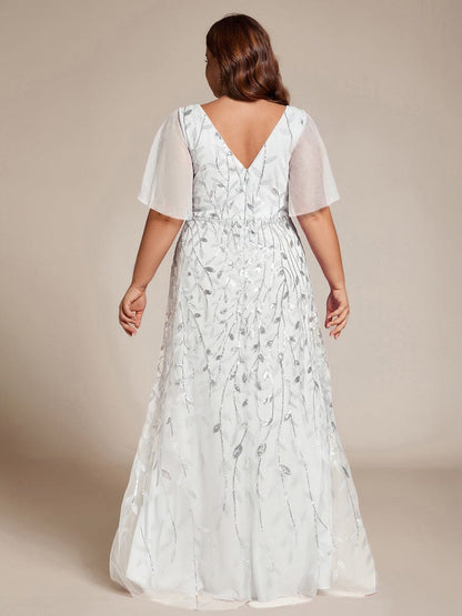 ever ALIX|Short Sleeves Sequin High Low V-Neck Midi Mother of the Bride Dress
