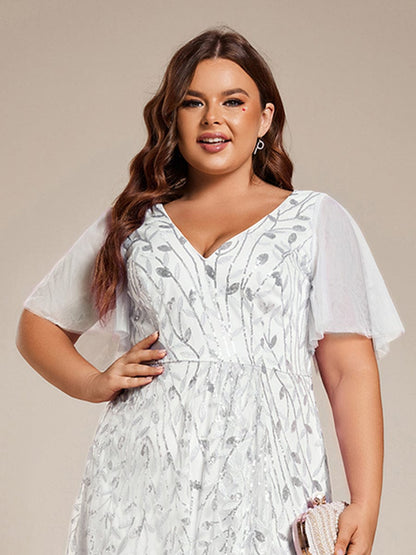 ever ALIX|Short Sleeves Sequin High Low V-Neck Midi Mother of the Bride Dress