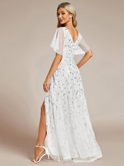 ever ALIX|Short Sleeves Sequin High Low V-Neck Midi Mother of the Bride Dress