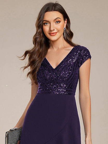 ever BAYLOR|Short Sleeve V-Neck Midi Sequin Formal Dress