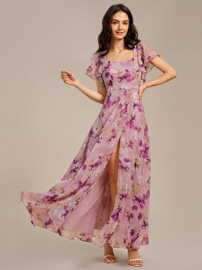 pretty WISTERIA|Plus Size Floral Print Side Split Wedding Guest Dress