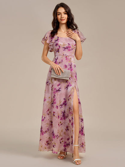 pretty WISTERIA|Plus Size Floral Print Side Split Wedding Guest Dress