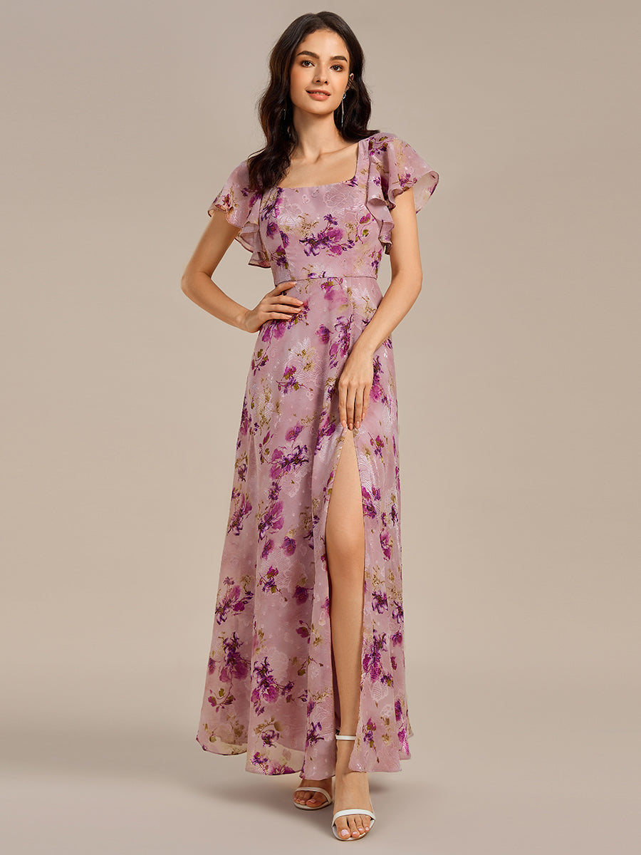 pretty WISTERIA|Plus Size Floral Print Side Split Wedding Guest Dress