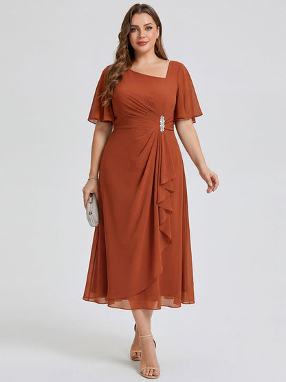 pretty LILOU| Plus Size Chiffon Ruffle Sleeve Formal Dress