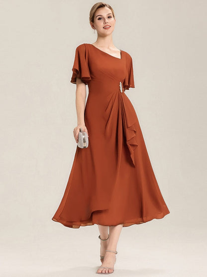 ever LILOU| Elegant Chiffon Ruffle Sleeve Formal Dress