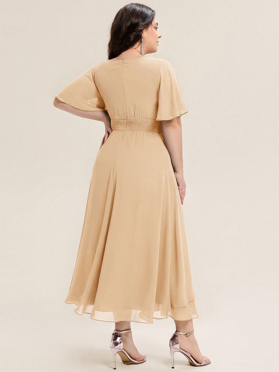 pretty LILOU| Plus Size Chiffon Ruffle Sleeve Formal Dress