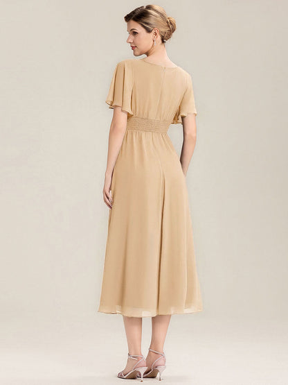 ever LILOU|Ruffle Sleeve Chiffon Midi Mother of the Bride Dress