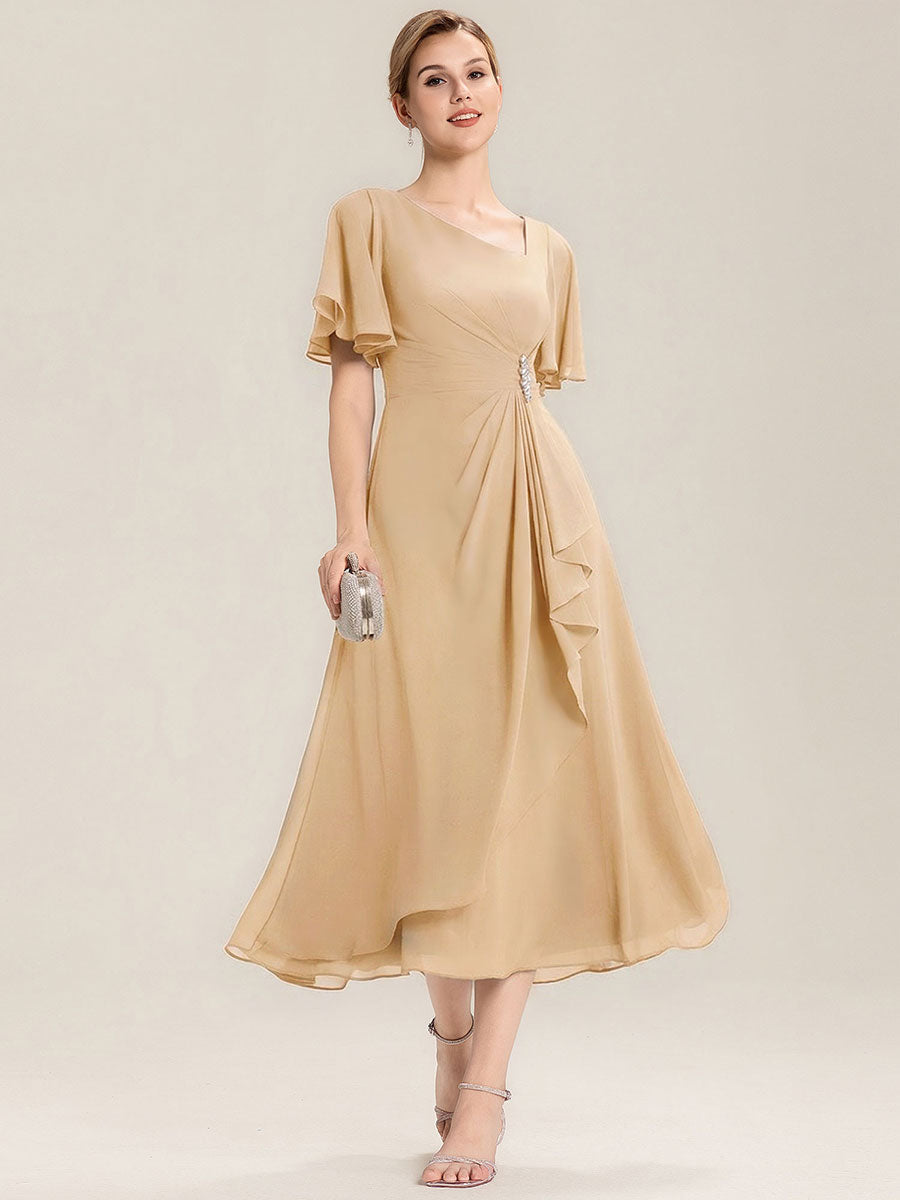 ever LILOU|Ruffle Sleeve Chiffon Midi Mother of the Bride Dress