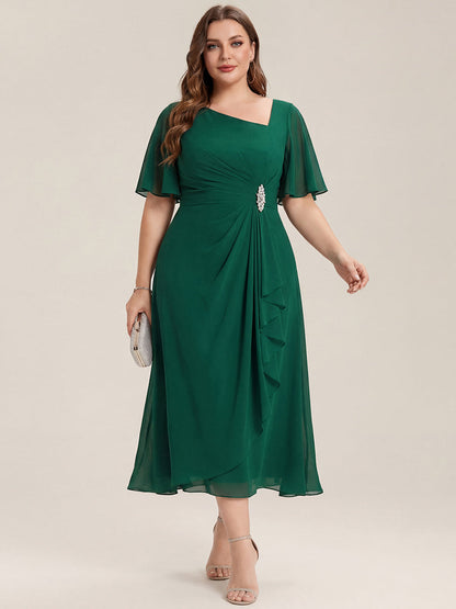pretty LILOU| Plus Size Chiffon Ruffle Sleeve Formal Dress