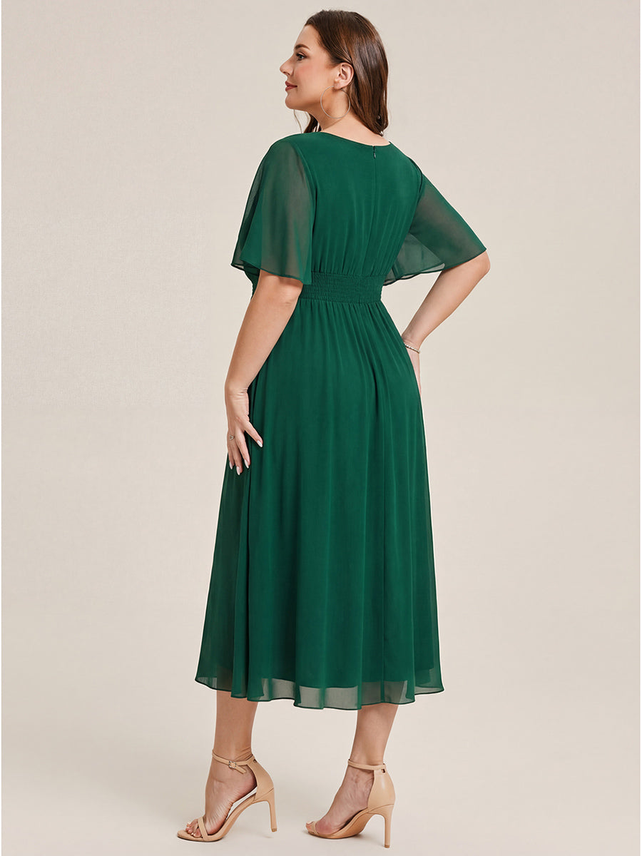 pretty LILOU| Plus Size Chiffon Ruffle Sleeve Formal Dress