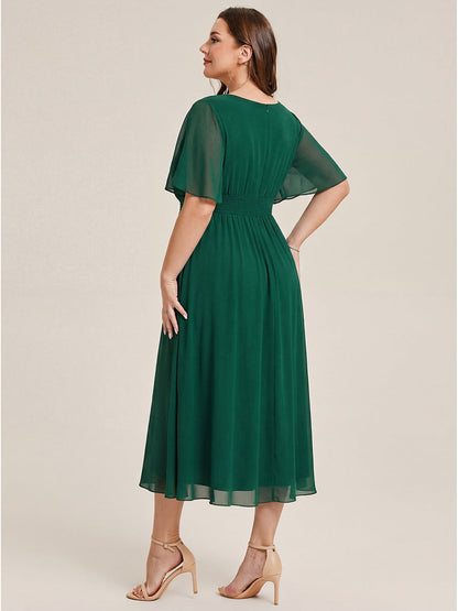 pretty LILOU| Plus Size Chiffon Ruffle Sleeve Formal Dress