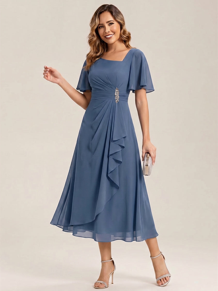 ever LILOU| Elegant Chiffon Ruffle Sleeve Formal Dress