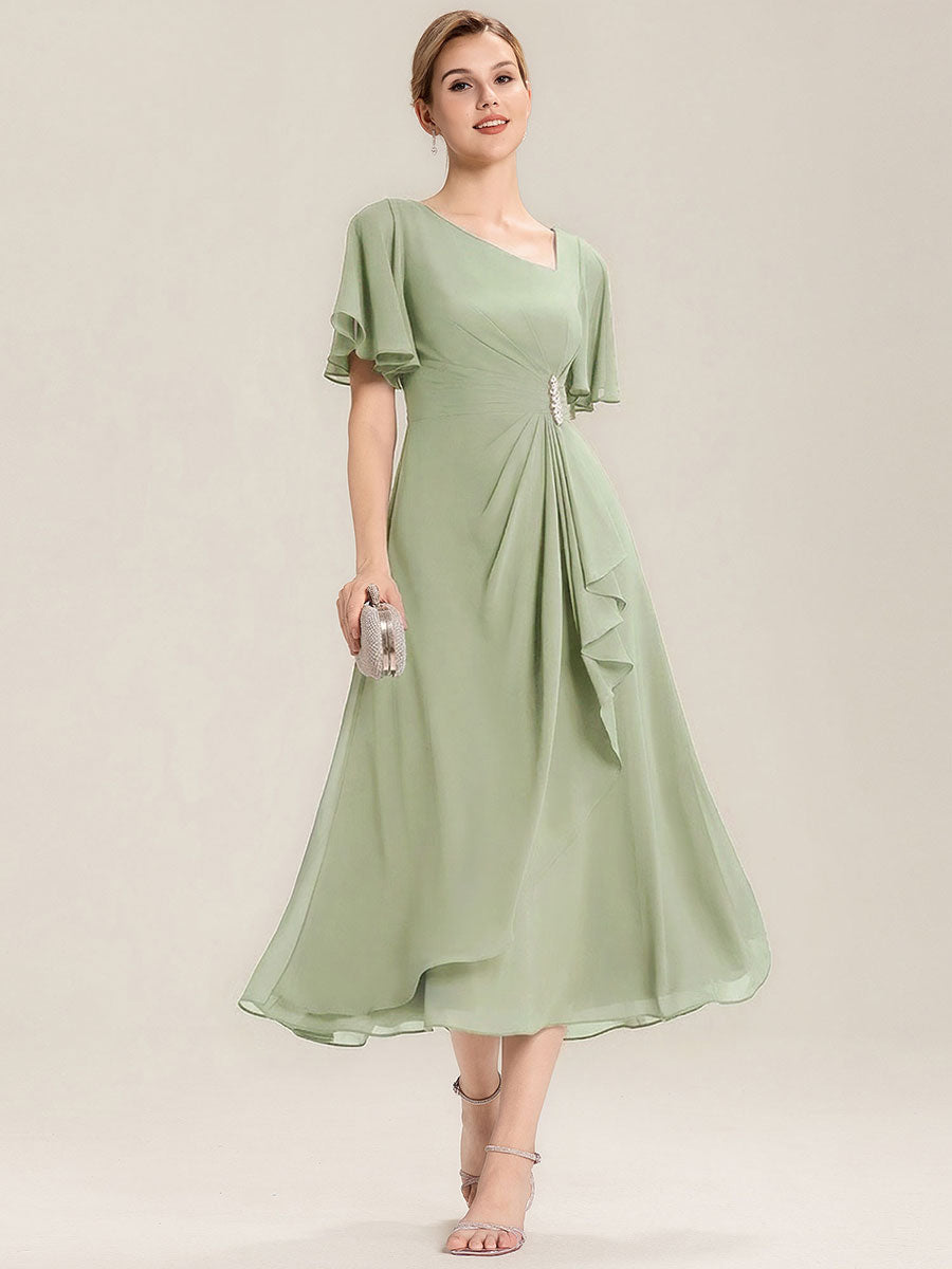 ever LILOU| Elegant Chiffon Ruffle Sleeve Formal Dress
