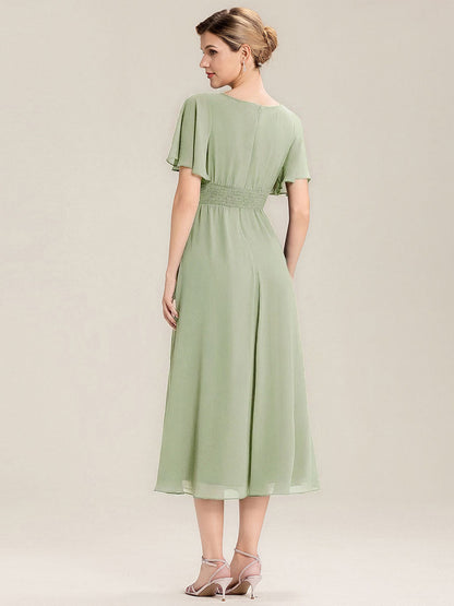 ever LILOU| Elegant Chiffon Ruffle Sleeve Formal Dress