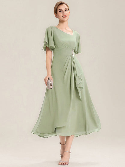 ever LILOU|Ruffle Sleeve Chiffon Midi Mother of the Bride Dress